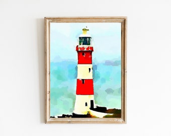 Lighthouse in vibrant watercolours, Digital art, Ai generated Set of 3 Modern Mid century Home décor costal wall art