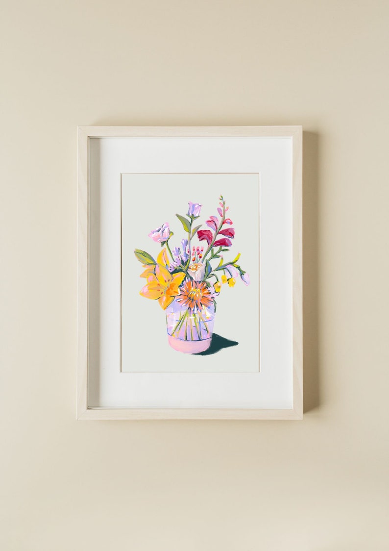 Floral prints, Set of 3 Modern Mid Century digital art, Vibrant flowers in vases prints, digital download image 4