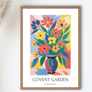 Covent Garden Flower Market Bliss, Set of 2 Mid Century Digital Art Prints Vibrant Flowers, Digital Download image 3