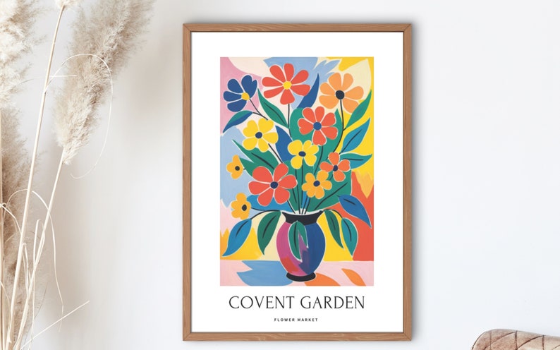 Covent Garden Flower Market Bliss, Set of 2 Mid Century Digital Art Prints Vibrant Flowers, Digital Download image 3