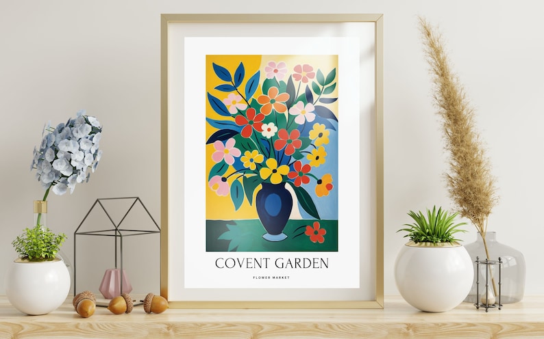 Covent Garden Flower Market Bliss, Set of 2 Mid Century Digital Art Prints Vibrant Flowers, Digital Download image 5