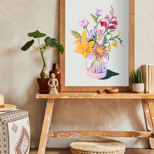Floral prints, Set of 3 Modern Mid Century digital art, Vibrant flowers in vases prints, digital download image 6