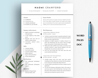 WORD RESUME TEMPLATE, Modern Resume And Cover Letter, Clean Resume Word, Resume Word Template, Google Doc Resume, Student Resume Template