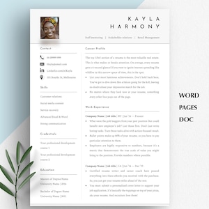 RESUME WITH PHOTO Google Docs, Modern Resume And Cover Letter, Minimalist Cv Template, 2 Column Resume, Simple Resume Layouts, Word Resume