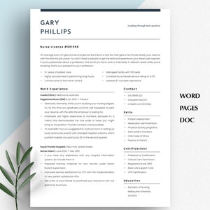 PROFESSIONAL NURSING RESUME, Nurse Resume Word, Doc & Mac Pages, Modern Nurse Resume Template, New Grad Nurse Resume, Medical Doctor Resume