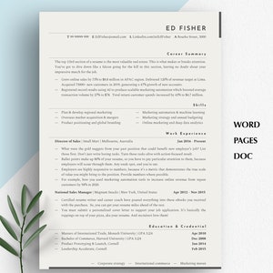 May include: A resume for Ed Fisher, highlighting his experience as Director of Sales and National Sales Manager. The resume includes his skills, work experience, and education.