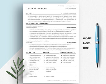 Modern Nurse Resume Template, RN, Google Doc, MS Word, Pages