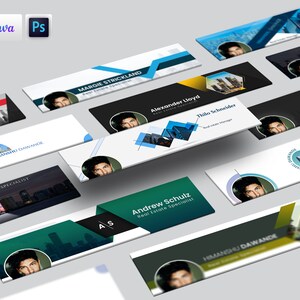 May include: A collection of social media banners for real estate agents. The banners feature a variety of colors and designs, including cityscapes, geometric shapes, and photos of people. The text on the banners includes the names of the agents and their real estate specialties.