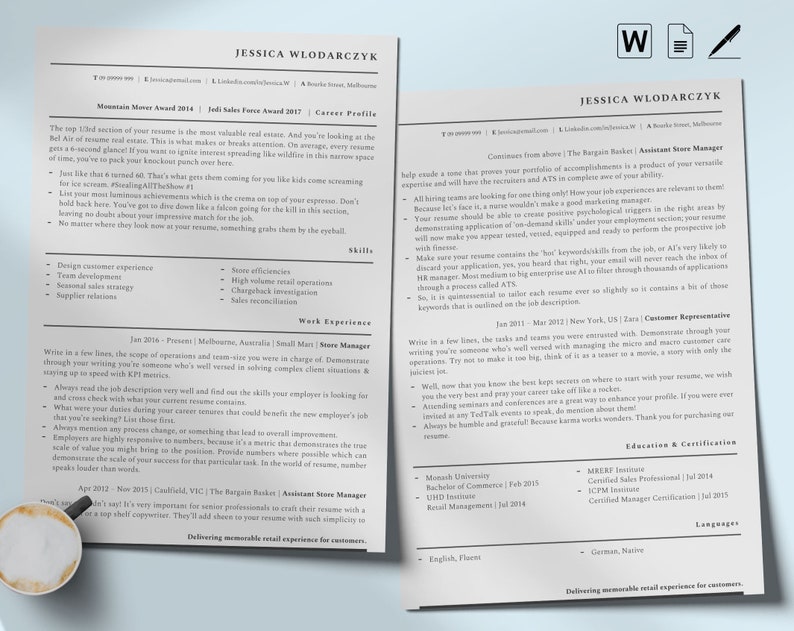 Retail Store Manager Resume Template, Minimalist ATS Friendly Resume, Store Manager Resume, Manager Resume, Retail CV, Sales Resume, Sale CV