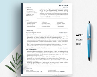 Modern Accounting Resume Template, Cover Letter, Icons (Google Docs, Word, Pages)