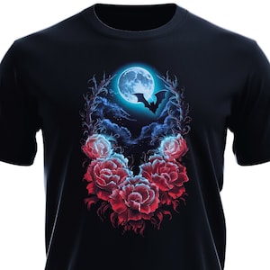 Gothic Tshirt, Gothic Tee, Gothic Roses Tee, Black Gothic, Alt Clothing, Freaky Shirt, Bat And Roses Tee, Perfect Gift Tee
