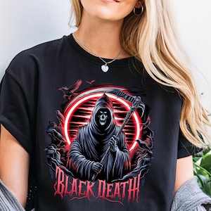 Grim Reaper T-Shirt, Gothic Horror Dark Aesthetic Tee, Black Death Macabre Shirt, Scythe Reaper Graphic Death Metal Goth Streetwear Top Gift