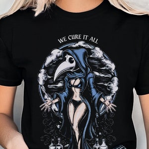 Lady Plague Doctor Apothecary Tee | European Physician Shirt | Doctor Of Potions Top | Gothic Apparel | Black Plague Gift | Medieval T-shirt