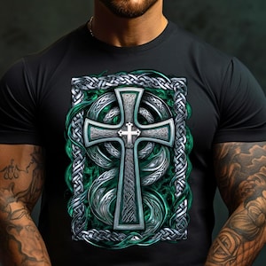 Celtic Cross T-Shirt Irish Knotwork Tee, Viking Cross Shirt, Gothic Christian Tee, Pagan Symbol Shirt, Norse Heritage Tee, Celtic Knot Shirt