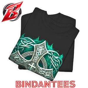 Celtic Cross T-Shirt, Gothic Cross Shirt, Irish Heritage Tee, Viking Knotwork Design, Medieval Style, Spiritual Warrior Symbol Pagan Art Top