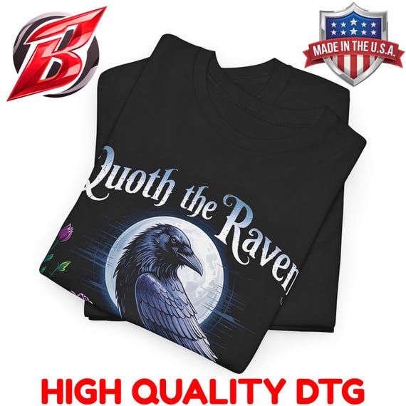 Gothic Raven High Quality Edgar Allan Poe Inspired Tee Nevermore Raven Premium Cotton Witchy Top Direct To Garment Graphic Print Gift Shirt