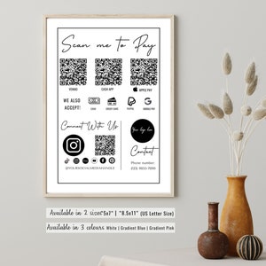 Enseigne de code QR modifiable, enseigne de code QR pour les petites entreprises, modèle Canva modifiable, carte de paiement modifiable avec numérisation, Paypal, numérisation et paiement Venmo Cashapp