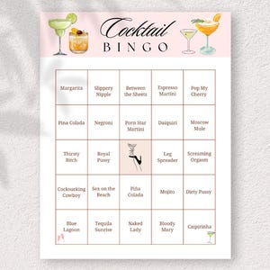 Gioco del bingo con cocktail, stampabile per l'addio al nubilato, gioco da bere per una serata tra ragazze, gioco per feste per adulti, modello Canva modificabile, divertimento per l'addio al nubilato