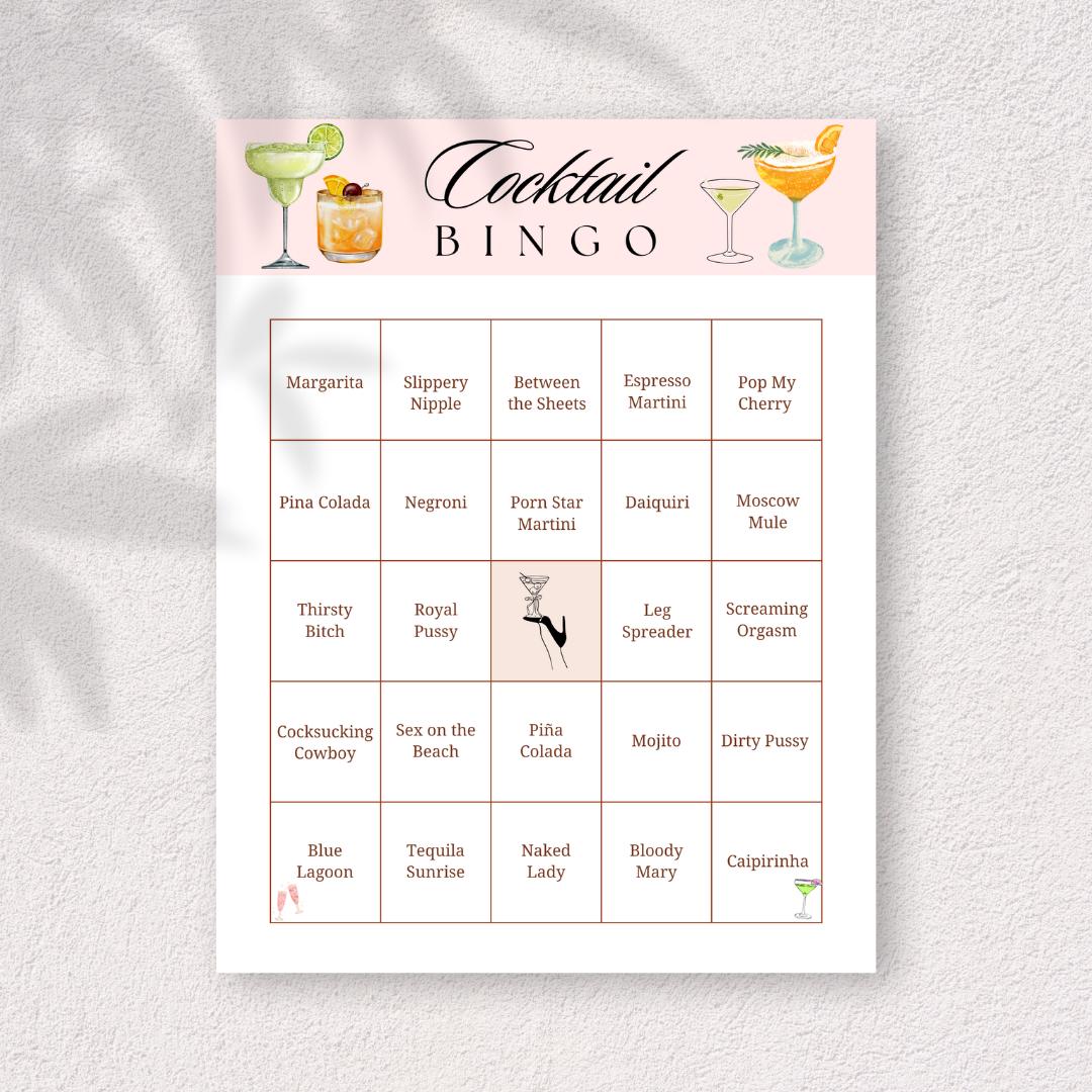 Cocktail Bingo Game, Bachelorette Party Printable, Girls Night Drinking Game, Adult Party Game, Editable Canva Template, Bridal Shower Fun