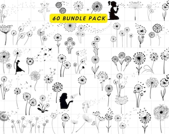 60 Dandelion Svg Bundle, Dandelion Svg, Dandelion Png, Svg Bundle Cut File, Dandelion Blowing Svg, Dandelion Cut File, Dandelion Png, PDF