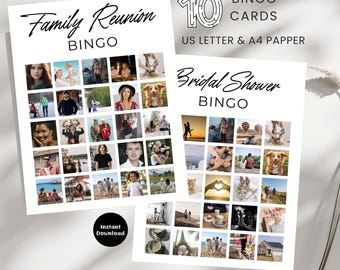 Sjabloon fotobingokaarten, aangepaste bewerkbare verjaardag, babyshowerspel, 10 afdrukbare fotobingokaarten direct downloaden, aangepaste babyshower