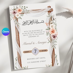 Convite de casamento muçulmano editável Nikkah Walimah Shaadi Baraat Dholki Canva Modelo de convite de casamento islâmico digital Download instantâneo PDF