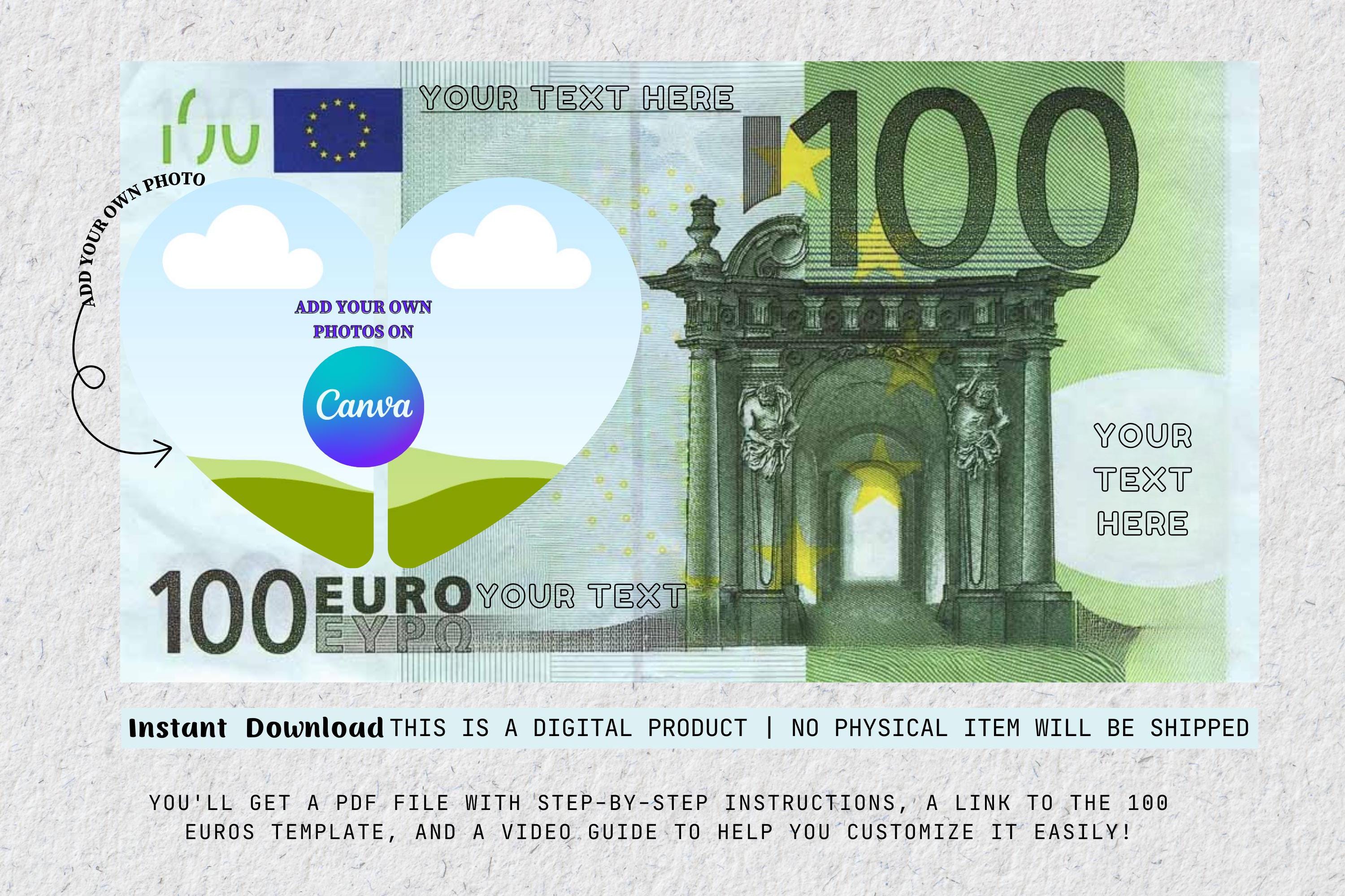 Personalized 100 Euro Bill Template Editable Fake Euro Money Euro Bill  Money Printable Editable Banknote Euro Your Face Money Custom Bills - Etsy, image size:3000x2000