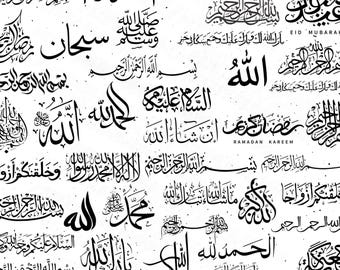 50+ bundel islamitische Arabische kalligrafie - Arabische vector SVG, islamitische kalligrafie SVG, Arabische zinnen, kalligrafie PNG voor Cricut, Kalma-bundel