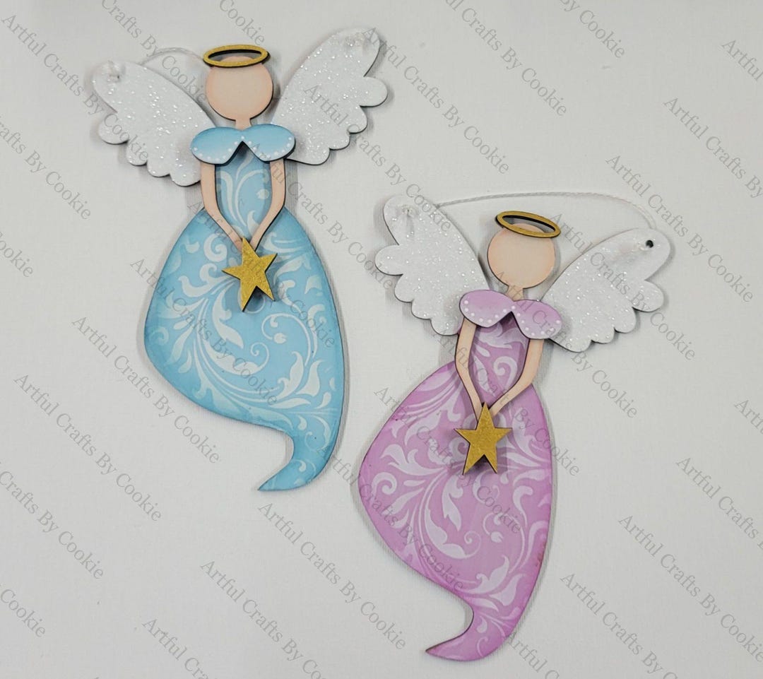 Angel Ornaments With Glitter Wings and Two Different Dress Colors. - Etsy