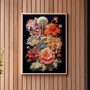 Blüten auf Schwarz Vol.1, Cottagecore Print, druckbare Vintage Blumenzeichnung verbessert, Blumenwandkunst, botanische digitaler Download
