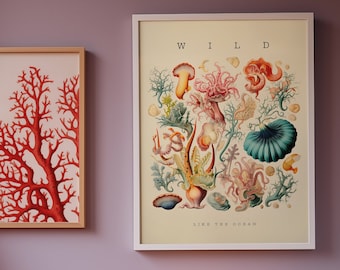Vintage Ocean Sea Life Print: Botanical Coral Reef Art (Digital Download)