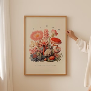 Fiorisci dove sei piantato, Stampa Cottagecore, Disegno floreale vintage stampabile migliorato, Citazione ispiratrice da parete, Opera d'arte botanica
