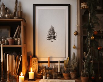 Spruce Tree Print: Vintage Christmas Tree Sketch (Digital Download)