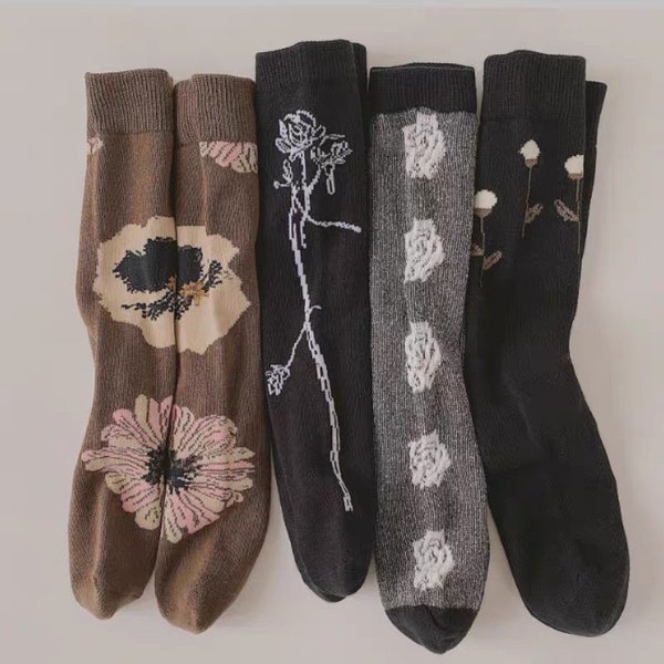 Women’s Flower Pattern Socks| Soft | Cute | Floral | Comfortable| Gift Idea | Black | Brown  | Gray | Embossed | Summer