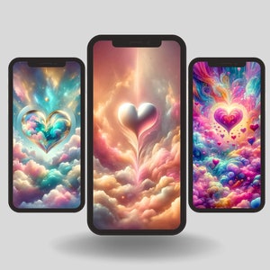 Android, iPhone iPad Wallpaper - 3 High Resolution Love Heart Images - Screensavers - Lock Screen - Romantic Image - Digital Download - iOS