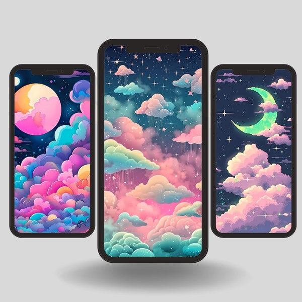 Android iPhone iPad Wallpaper - 3 High Resolution Fantasy Sky Images  - Screensavers - Lock Screen - Modern Image - Digital Download - iOS