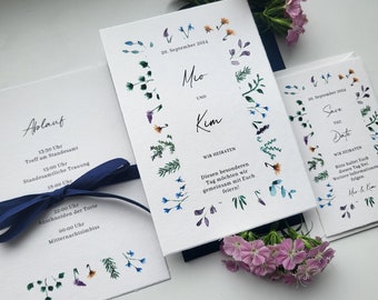 Wedding invitation card flowers watercolor handmade paper