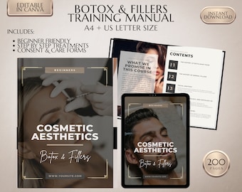 Beginners Botox Training Guide, Dermal Fillers Student, Aesthetic Injections Training Manual, Tutor, Training Course, Edit in Canva