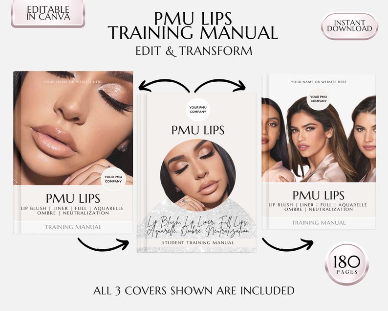 Lip Blush Training Manual, Lip Blushing Training Guide, Lip Micropigmentation Course, PMU Lips, Tattoo Lip Liner, Aquarelle, Edit in Canva