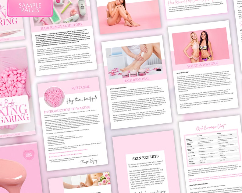 Waxing Training Manual, Facial Waxing, Body Waxing, Sugaring, Hair Removal, Estheticians, Educator, Student Guide, eBook, Edit in Canva