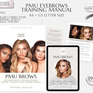 PMU Eyebrows Training Manual, Ombre, Powder Brows, Microblading, Microshading, Color Correction, Combo Brows Course, Student Guide, Editable