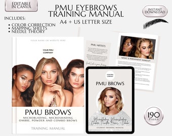 PMU Eyebrows Training Manual, Ombre, Powder Brows, Microblading, Microshading, Color Correction, Combo Brows Course, Student Guide, Editable
