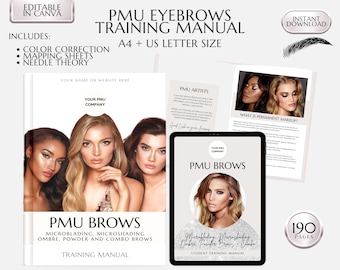 PMU Eyebrows Training Manual, Microblading, Ombre, Powder Brows (Editable, PDF)
