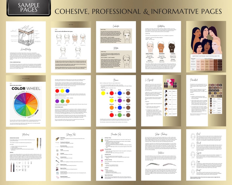 Permanent Makeup PMU Training Manual, Microblading, Microshading, Ombre, Powder Brows, Color Correction, Combo Brow, Student Guide, Editable