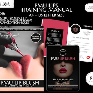PMU Lip Blush Training Manual, Lip Blush Course, eBook Student Guide, Tattoo Lip Liner, Micropigmentation Training Guide, Edit in Canva