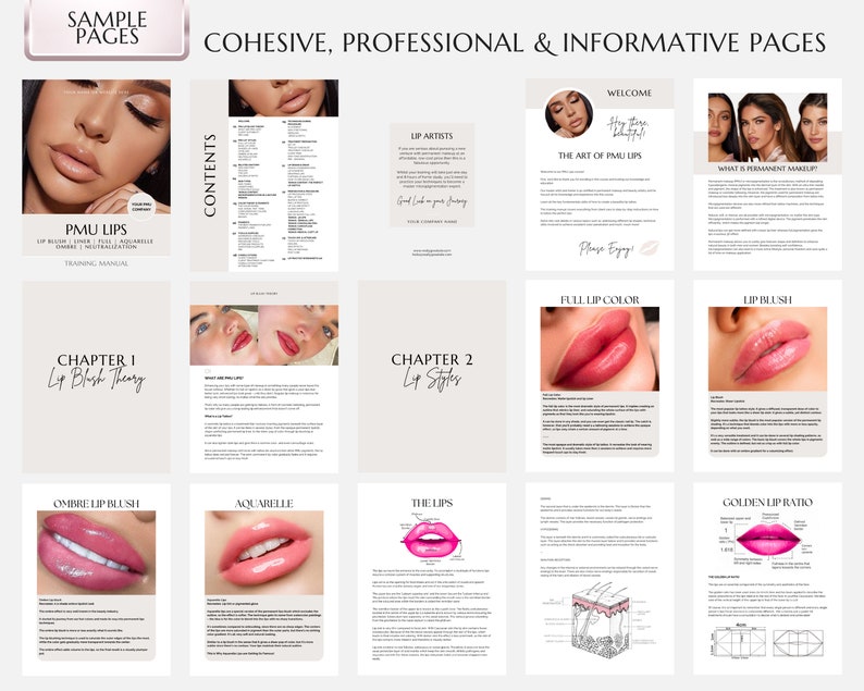 Lip Blush Training Manual, Lip Blushing Training Guide, Lip Micropigmentation Course, PMU Lips, Tattoo Lip Liner, Aquarelle, Edit in Canva