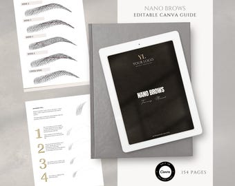 Manual de entrenamiento de Nano Brows / Técnicas de pelo a pelo / Cuaderno de trabajo para estudiantes de micropigmentación / Editar en Canva