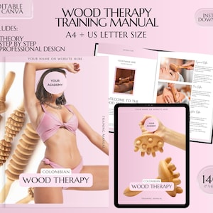 Wood Therapy Editable Training Manual, Body Contouring Treatment Guide, Colombian Wood Therapy Course, Step By Step eBook, Edit in Canva