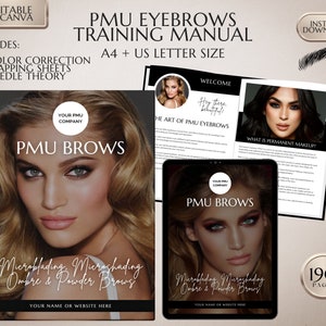 PMU Brows Training Manual, Ombre, Powder Brows, Microblading, Microshading, Color Corrections, Student Training Course, Ebook Guide Editable