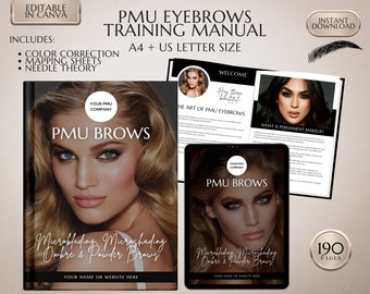 PMU Brows Training Manual, Ombre, Powder Brows, Microblading, Microshading, Color Corrections, Student Training Course, Ebook Guide Editable